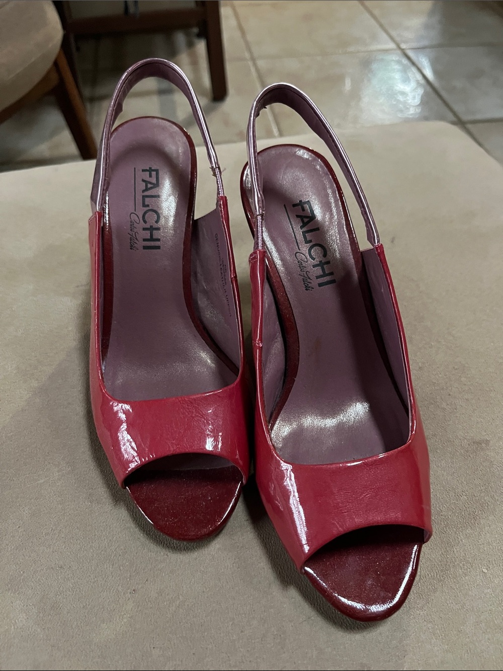 Payless Red Patent Peep-Toe Slingback Mules